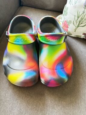 CROCS Women’s Classic Clog in Neon Rainbow Swirl
